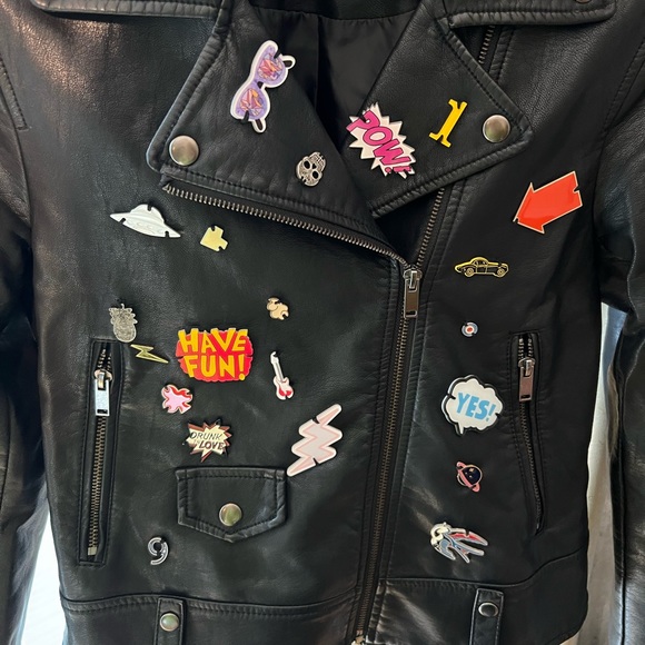 Zara Faux Leather Biker Jacket with Fun Pins - Picture 8 of 9